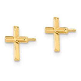Auriga Fine Jewelry 14K Yellow Gold Polished 3D Cross Button Earrings (L- 0.35 Inch, W-0.27 Inch)