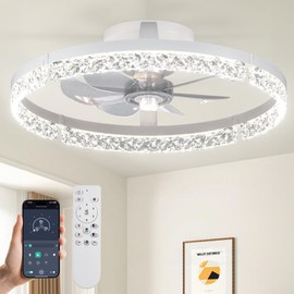 Passky 19.7” Low Profile Ceiling Fan with Lights and Remote, Dimmable LED Flush Mount Fandelier, 6 Speeds, 3000K–6000K, White Modern Ceiling Fan for Bedroom, Kitchen, Living Room