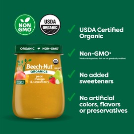 Beech-Nut Organics Stage 2 Organic Baby Food, Pear Mango & Strawberry, 4oz Jar (10 Pack)