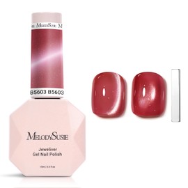 MelodySusie Silky Cat Eye Gel Nail Polish, Rosy Pink Glitter Holographic Magnetic Nail Polish with Magnet, 0.5 Fl Oz UV Nail Polish for Nail Art Manicure Salon DIY at Home B5603