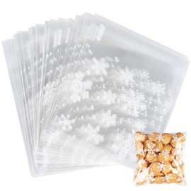 Snowflake Wrapping Bags, 100 Pieces, Transparent OPP Bags, Snowflake Mini Print, Wrapping Bags, Small Bags, For Birthdays, Weddings, Packaging, Tape, Plastic Bags, For Jewelry, Accessories, Trinket