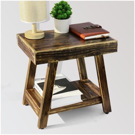 ENKEZI Small Rustic Brown Side Table – End Table 17 in, Living Room Side Table, Farmhouse End Table, Patio Table, Outdoor Table (Rustic Brown 17 in)