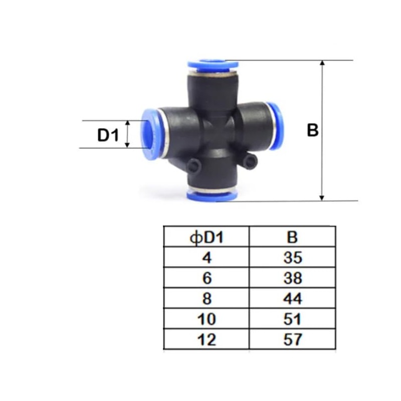 Cross Connector X-Hose Connector for Pneumatic Hose 10 mm, 4-Way