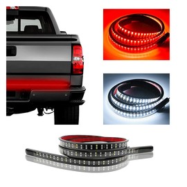 47" LED Tailgate Light Bar, IP67 Double Row LED Tail Strip Turning Signals Lights, Red Brake Running White Reverse Lights with Connector Wire, Universal Rear Light Bar for Pickup Trailer SUV RV Van