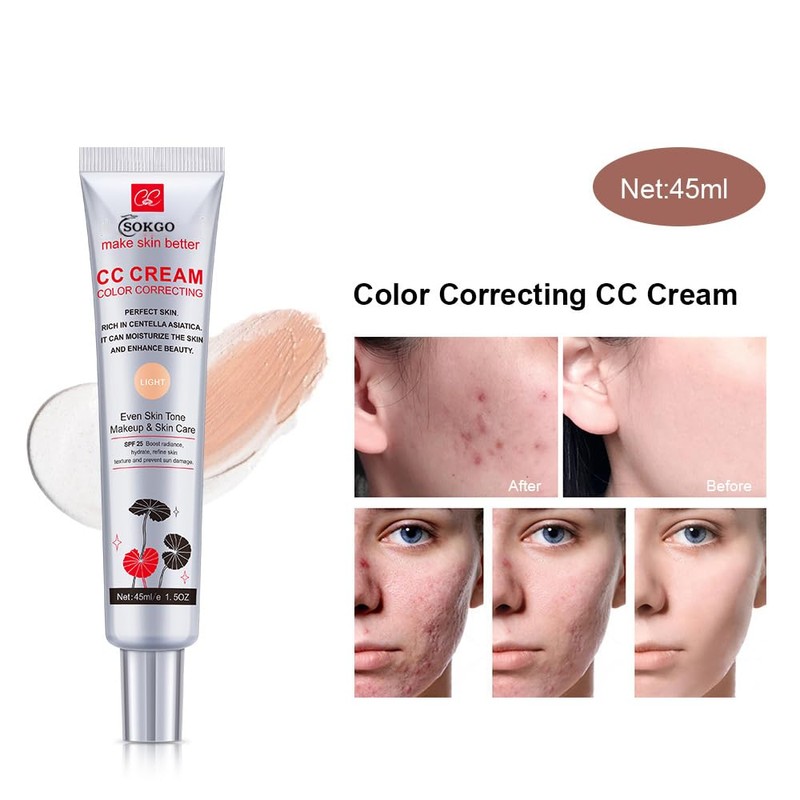 Color Correcting CC Cream with SPF 25, Coverage Lightweight Foundation,
