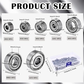 70 Pcs Ball Bearings Assortment Kit 608ZZ/ 693ZZ/ 623ZZ/ 624ZZ/ 685ZZ/ 687ZZ/ 627ZZ Double Metal Sealed Deep Groove Bearings for Wheel Skateboards 3D Printer