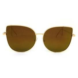 RAKOSTA c7040 Premium Oversized XL Retro Cats eye Mirrored Funky Fashion Aviator Sunglasses (GOLD, LIGHT FRAME)