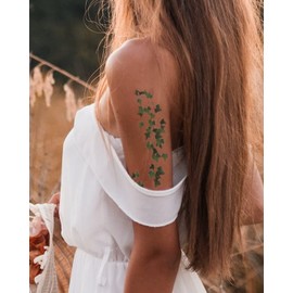 Large temporary tattoo of a green ivy leaf vine 19.5 inches total