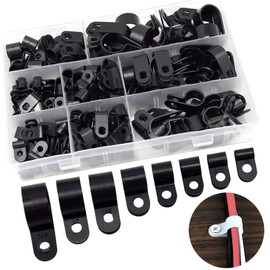 Hocansen 160 Pcs 8 Size R-Type Cable Clips Assortment Kit 1/8" 3/16" 1/4" 5/16" 3/8" 1/2" 5/8" 3/4" Screw Mounting Wire Cable Clamp Cord Nylon Fastener for Wire Management (Black/RJ)