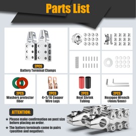 Battery Terminal Connectors, 12-Way Battery Terminal Clamps, BetyBedy Battery Terminals Top Post 8AWG up to 4/0(XL) AWG Gauge, Positive and Negative (+/-)(1 Pair) for SAE/DIN/EN Tapered Top Post