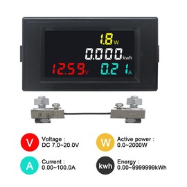 KETOTEK Digital Voltmeter Ammeter DC 7~20V with 100A Shunt Volt Amp Watt KWh Meter Gauge LCD Display Panel Multimeter Electric Meter Energy Monitor