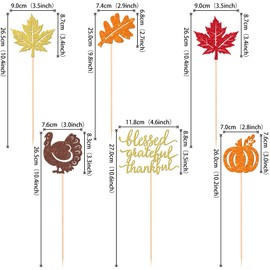 12 PCS Thanksgiving Centerpiece Sticks Blessed Grateful Thankful Table Flower Centerpieces Autumn Harvest Maple leaf Pumpkin Floral Decorations for Happy Thanksgiving Day Party Centerpieces Supplies