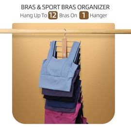 ZEDODIER Tank Top Hanger，2 Pack Wooden Bra Organizer for Closet, Maximum 12 Storage Capacity, Top 360° Rotation, Hanging Space Saving Hook for Tank Tops, Sport Bras, Camisoles, Lingeries