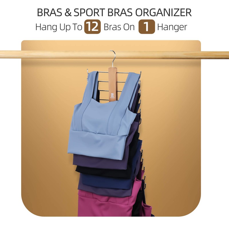 ZEDODIER Tank Top Hanger，2 Pack Wooden Bra Organizer for Closet,