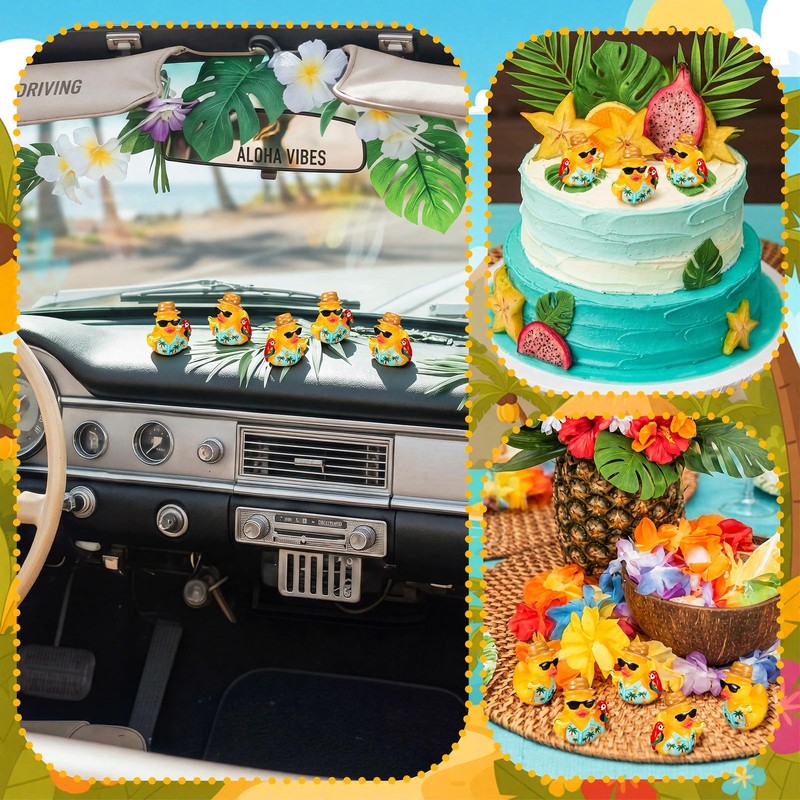RoundFunny 50pcs Tropical Mini Duck Summer Party Favor Resin Miniature