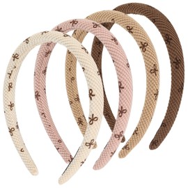 KEUKORZ Braided Bow Headbands - 4Pcs Brown Wide Hairbands for Women - Elegance Non-Slip Sweet Hair Accessories for Women Thick Hair (4 Colors)