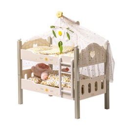 ROBUD Baby Doll Crib, Wooden Baby Doll Beds for 20 Inch Dolls, Green Baby Doll Bunk Beds with Tulle, American Girl Doll Bed for Gifts, WRP11