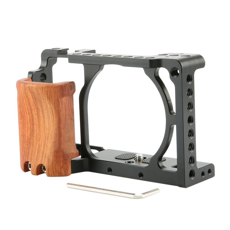NICEYRIG Aluminium Kamera Käfig mit Cold Shoe und Holz Handgriff