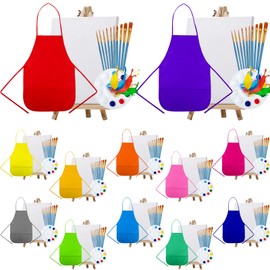 Dunzoom 168 Pcs Paint Party Kits for Kids Bulk 12 Pcs Canvases 12 Wood Easel 12 Aprons with Pockets 120 Brushes 12 Palettes Art Painting Party Decorations for Birthday Back to School Supplies