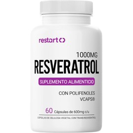 RESTART Trans Resveratrol 1000mg con Semilla de Uva 95% Polifenoles – Cápsulas Veganas Vcaps, Alta Pureza y Potencia – 60 Cápsulas (Trans-Resveratrol 1000mg)
