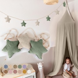 LILIMAUS Star Bunting Fabric [with Gold Appliqué in 12 Colours] Bunting Children's Room - 100% Cotton Handmade - Muslin Bunting - House Bed Decoration Girls & Boys - Decorative Baby Room