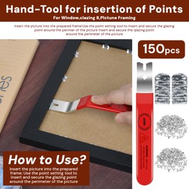 Glazier Point Driver with 150 Push Points and 2 Finger Tips, Glazier Point Drill Tool for Glass Frames, Pictures and Cross Stitch