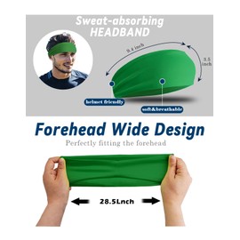 Headband for Men & Women, Green Sweat Wicking Sports Sweatband Headbands, Workout Running Training Yoga Basketball Hairband (Green Pack)