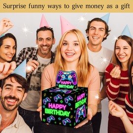 Neon Game Birthday Money Gift Boxes for Cash, Video Game Birthday Money Pull Box for Boys Girls