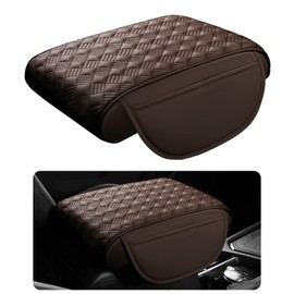 Hbxdeco Car Armrest Cushion, 12.2"×8.3" Leather Auto Memory Foam Center Console Pad with Storage Pocket, Waterproof & Anti-Scratch Elbow Pillow Armrest Seat Box Protector, Universal Fit (Coffee)