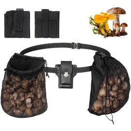 ProtectHobby Mushroom Foraging Bag Kit with Adjustable Waistband - 2 Folding Mesh Bags & Leather Tool Pouch, Suitable for Collecting Mushroom and Berry Pickers