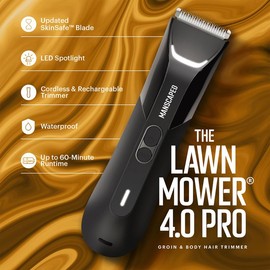 MANSCAPED® The Lawn Mower® 4.0 PRO - Groin & Body Hair Trimmer, Updated SkinSafe® Trimmer Blade, Waterproof Wet/Dry Groomer, USB-C & Wireless Charging Compatible, Men’s Ball Shaver with Travel Lock Comfort Adjustable