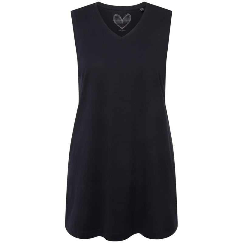 Ulla Popken Women's V-Neck Relaxed Sleeveless Cotton T-Shirt, navy blue
