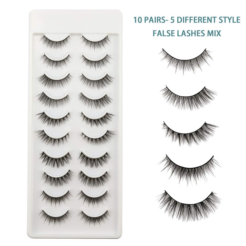 OBEYA False Eyelashes, Natural 3D Eyelashes, 10 Pairs, Multipack, Handmade,