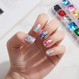 Brillo holográfico para uñas, kit de lentejuelas de uñas 12 colores en estuche organizado para diseños para uso diario