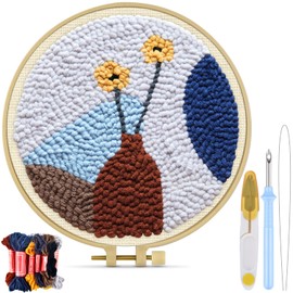 TINDTOP Punch Needle Embroidery Kits, Punch Needle Kits for Adults Beginner, Tool with Punch Needle Fabric, Hoops, Yarns and Sewing Needles