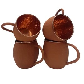 Ornate International 16 Oz Brown Color Matte Moscow Mule Copper Cups and Barrel Mugs, Moscow Mule Mug with Rose Gold Copper Rims, Set of 4 (Brown mate)