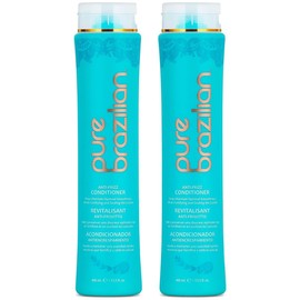 Pure Brazilian Anti-Frizz Daily Conditioner with Keratin and Acai, Smoothing and Strengthening Complex for Shinier Hair without Frizz, Pack Of 2, 13.5 Oz