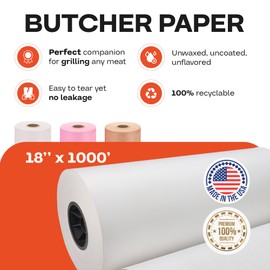 IDL Packaging 18" x 12000" (1000 feet) - Bright Pink Butcher Paper Roll – Moisture Resistant BBQ Butcher Paper Wrap for Cooking – Unwaxed & Uncoated Kraft Paper for Smoking Meat and Fish