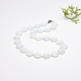 TreasureBay Handmade Beaded Necklace for Women and Girls | 16mm Round Disc Shape Beads Natural Gemstones Healing Crystal Jewellery Necklace (Sea opal)