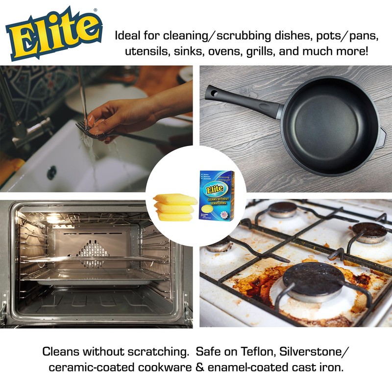 Elite All Purpose Cleaning Pad, 3 Pack, Non Scratch, Dish