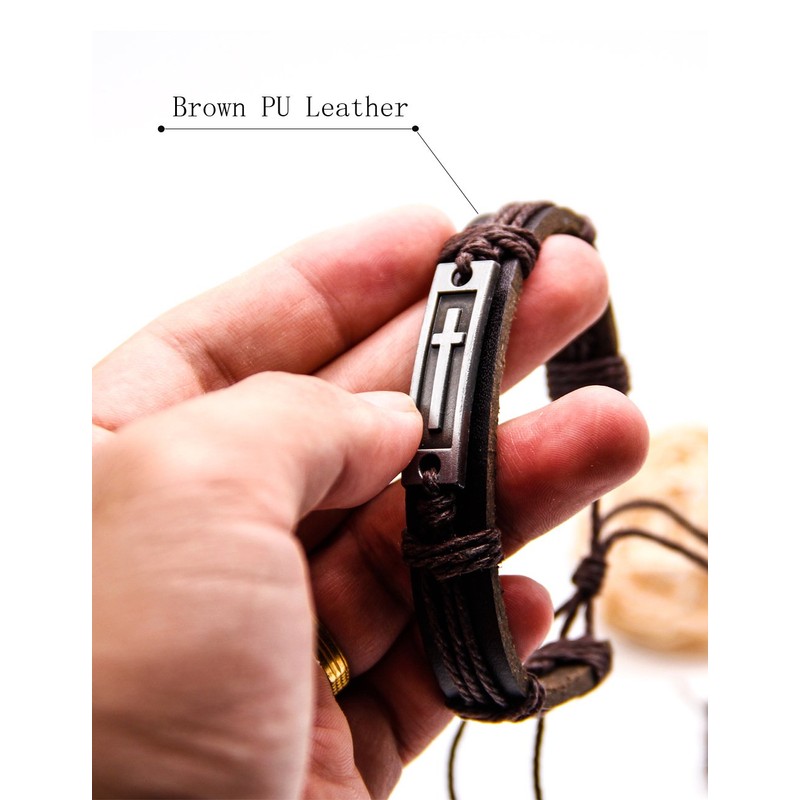 LNKRE JEWELRY Fashion Leather Criss Cross Bracelet Religious Christian Adjustable