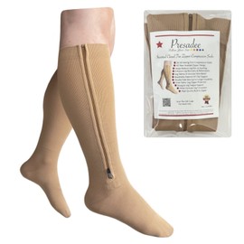 Presadee Inverted Zipper 20-30 mmHg Firm Compression Calf Leg Closed Toe Socks (2, Beige)