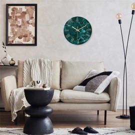 Constantplanet Teal Glass Wall Clock Battery Operated 20 Inch Large Wall Clocks for Living Room Decor Marble Minimalist Wall Clock Silent