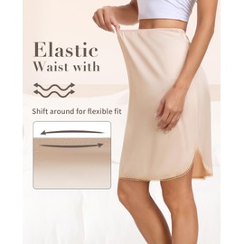 Vlazom Women's Half Slips Soft Satin Lace Underskirt Short Silk Waist Slips Petticoat for Skirts Underdress,Nude,L