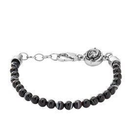 Diesel All-Gender Stainless Steel and Beaded Bracelet, Color: Black Agate (Model: DX0848040)