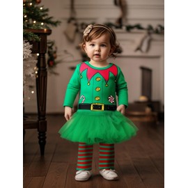 MOMBEBE COSLAND Baby Girl First Christmas Outfit Infant Elf Costumes Newborn Green