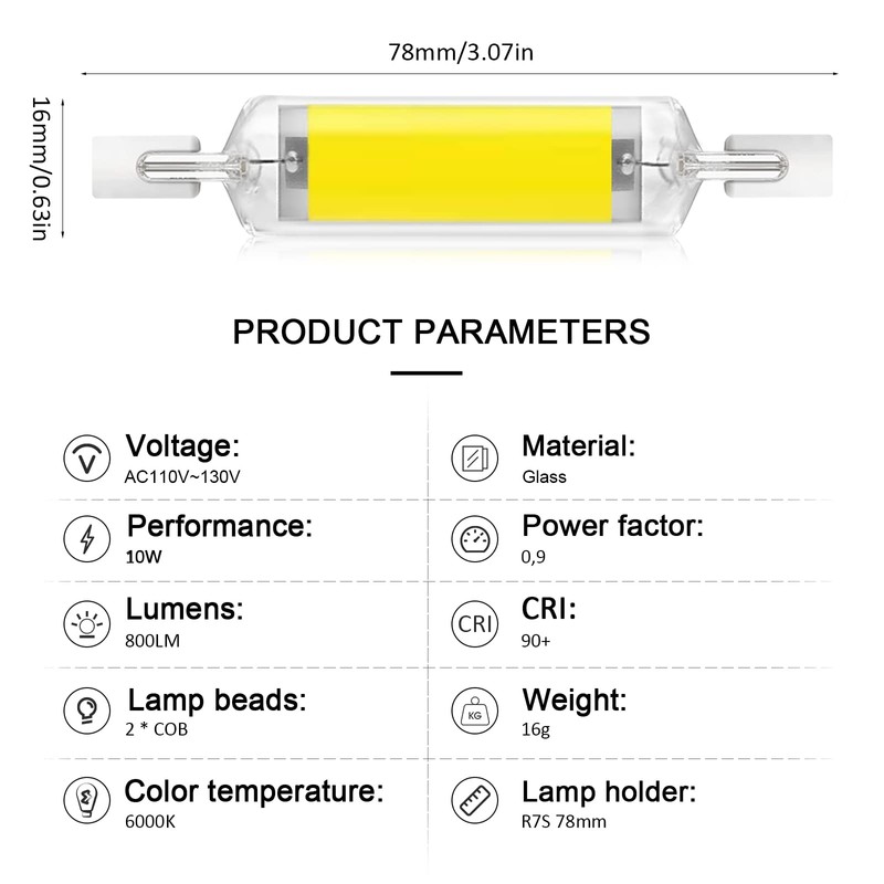 78mm 10W R7S LED COB Light Bulb 100W Equivalent T3