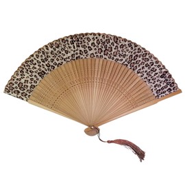 GFM® Bamboo Silk Handheld Folding Chinese Hand Fans for Summer, Wedding, Party Favour etc (FLSLK-MR-E) (F29-Leopard Brown)