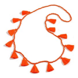 Avalaya Boho Style Glass Bead with Cotton Tassel Long Necklace in Hot Orange - 96cm L
