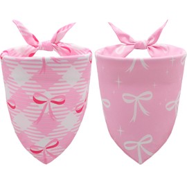 CozyHaus Pink Bow Dog Bandanas,Pink Spring Summer Scarf for Girls,Cute Coquette Bowknot Dog Kerchief Gifts,Triangle Pet Outfits for Medium to Large Dogs(2PCS, Large)